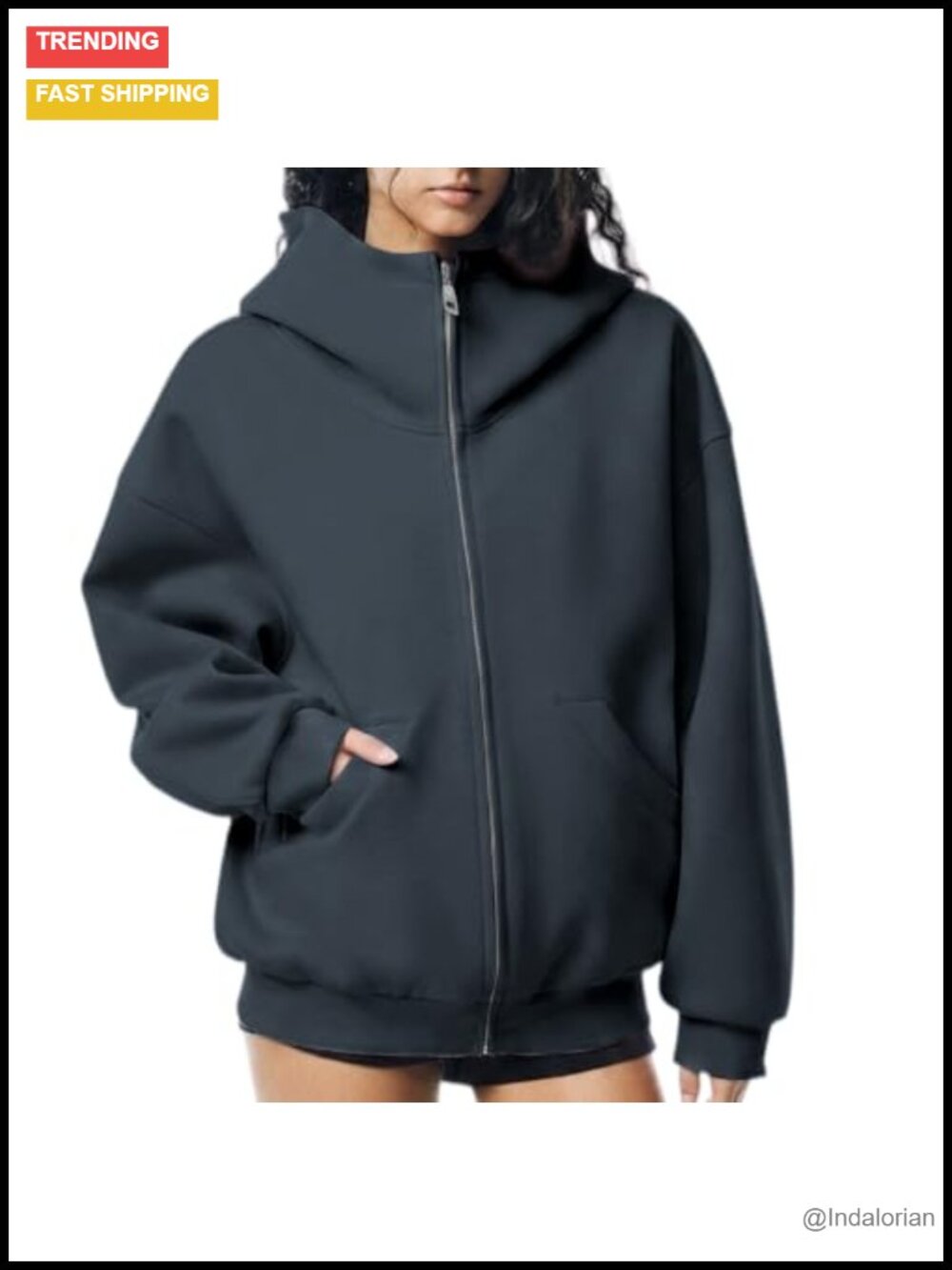 Fleece Lined Mock Neck Hoodie Oversized Zip Up Sweatshirt Jacket